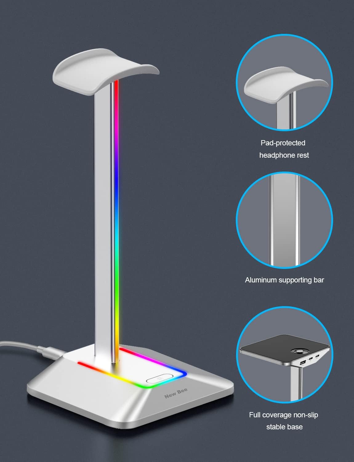Detalle 2 de New Bee Kopfhörer Ständer RGB mit USB‑C Ladefunktion