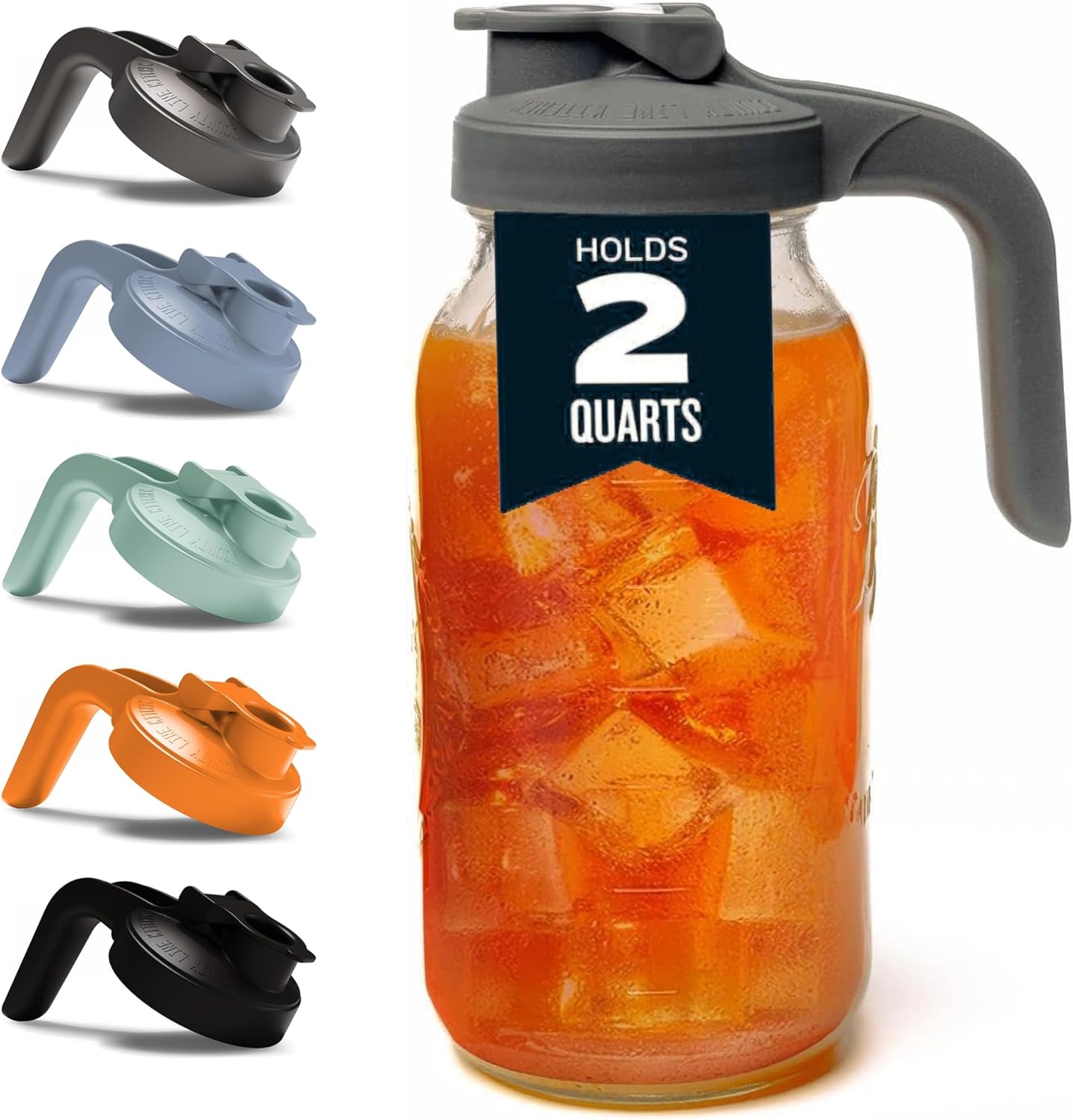 Detalle de County Line Kitchen Glass Mason Jar Pitcher with Lid (Wide Mouth, 2 Quart / 64 oz) – Leak Proof Cold Brew & Sun Tea Pitcher, Gray
