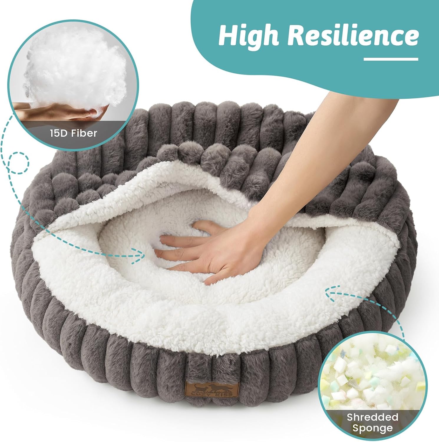 Detalle de COZY KISS Cat Bed with Blanket (Small) 58x58x15cm in Grey