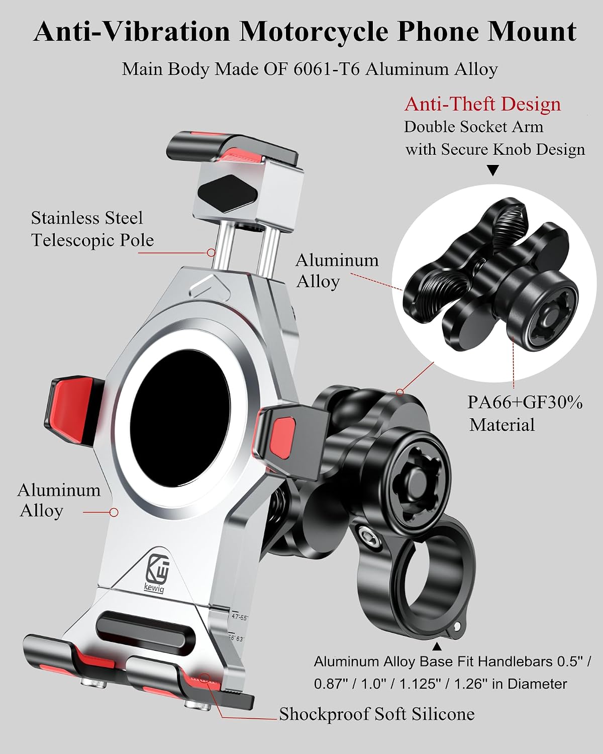 Thumbnail 1 de BRCOVAN Aluminium Motorrad-Handyhalterung
