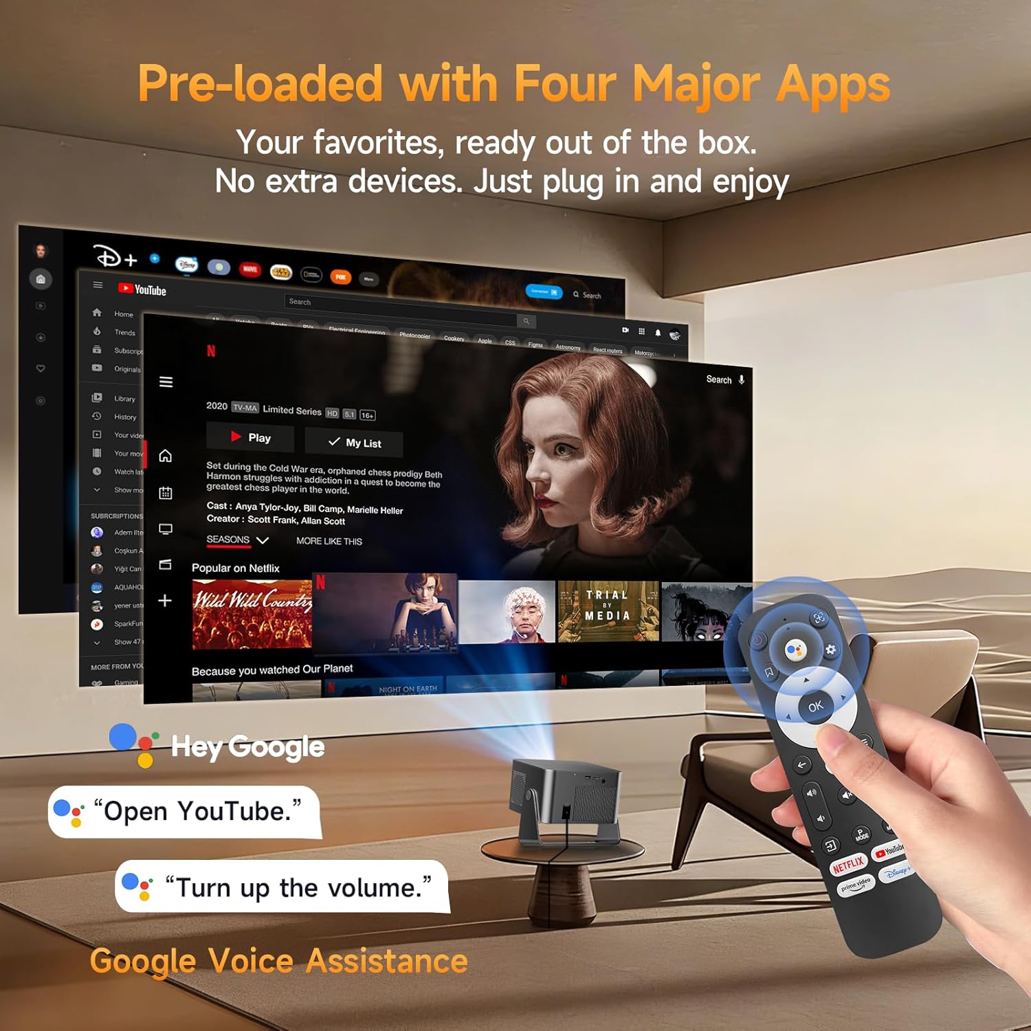 Thumbnail 3 de Alwtniet Proiettore 4K con Google TV: intrattenimento da casa in 1080p nativo, corto raggio e autofocus 6D