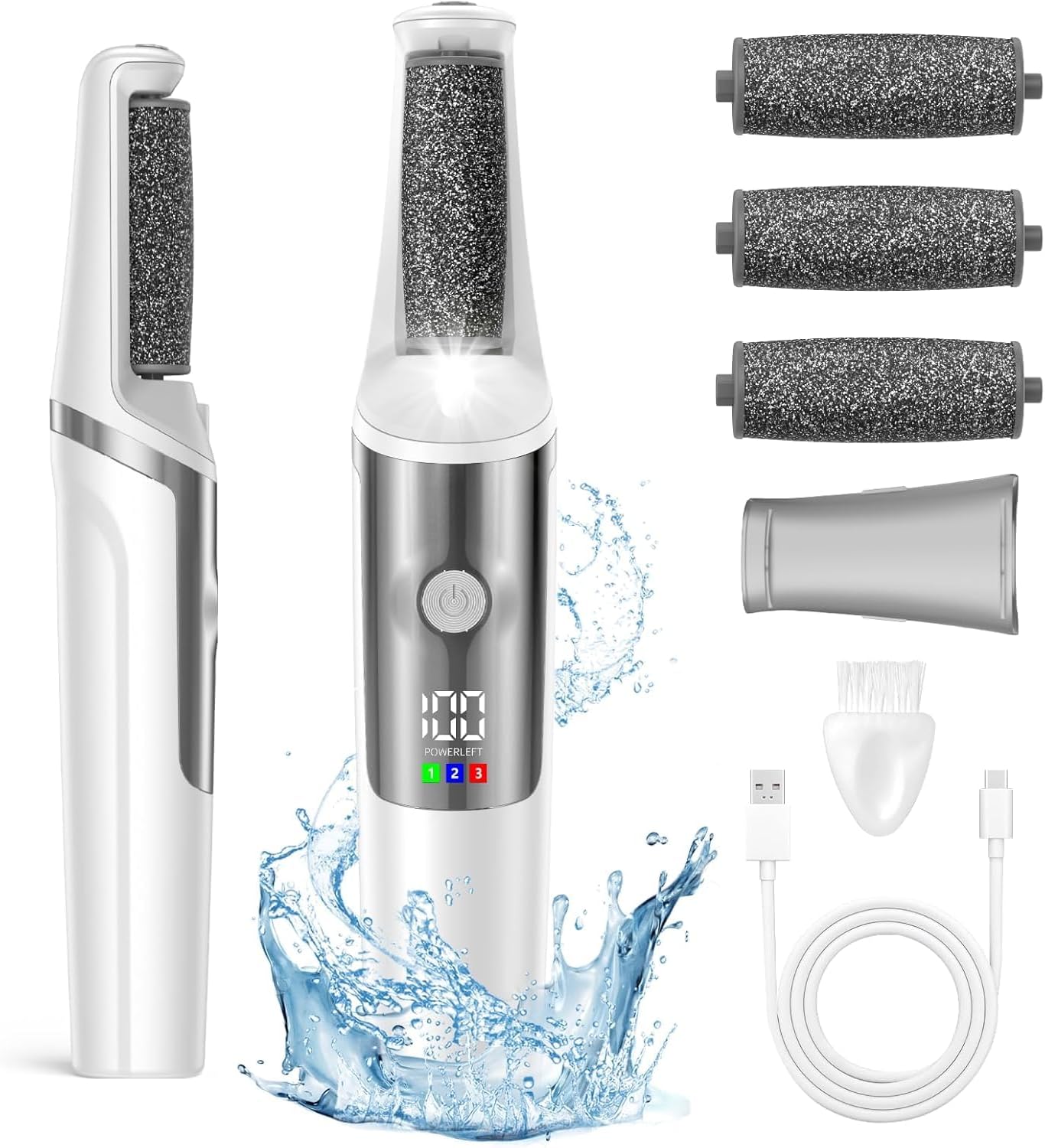 Detalle de Dongxw Electric Foot Callus Remover – Rechargeable Pedicure Foot File with 3 Roller Heads