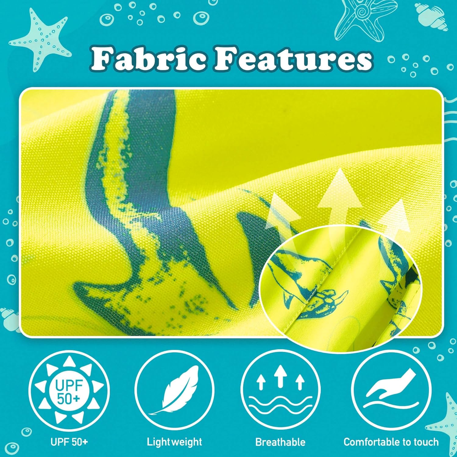 Detalle de UMELOK Boys Swim Trunks with Compression Liner – Toddler to Teens