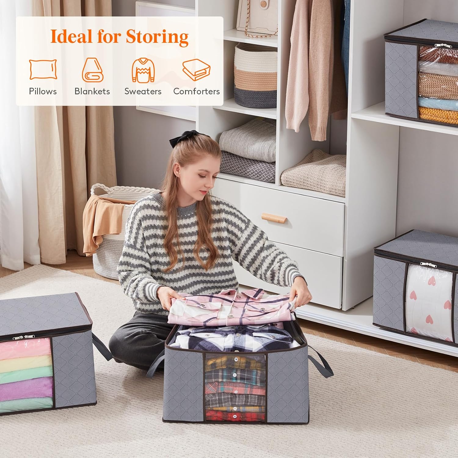 Detalle de Lifewit 23131 opbergzakken voor kleding, 6 x 50 l, opvouwbaar