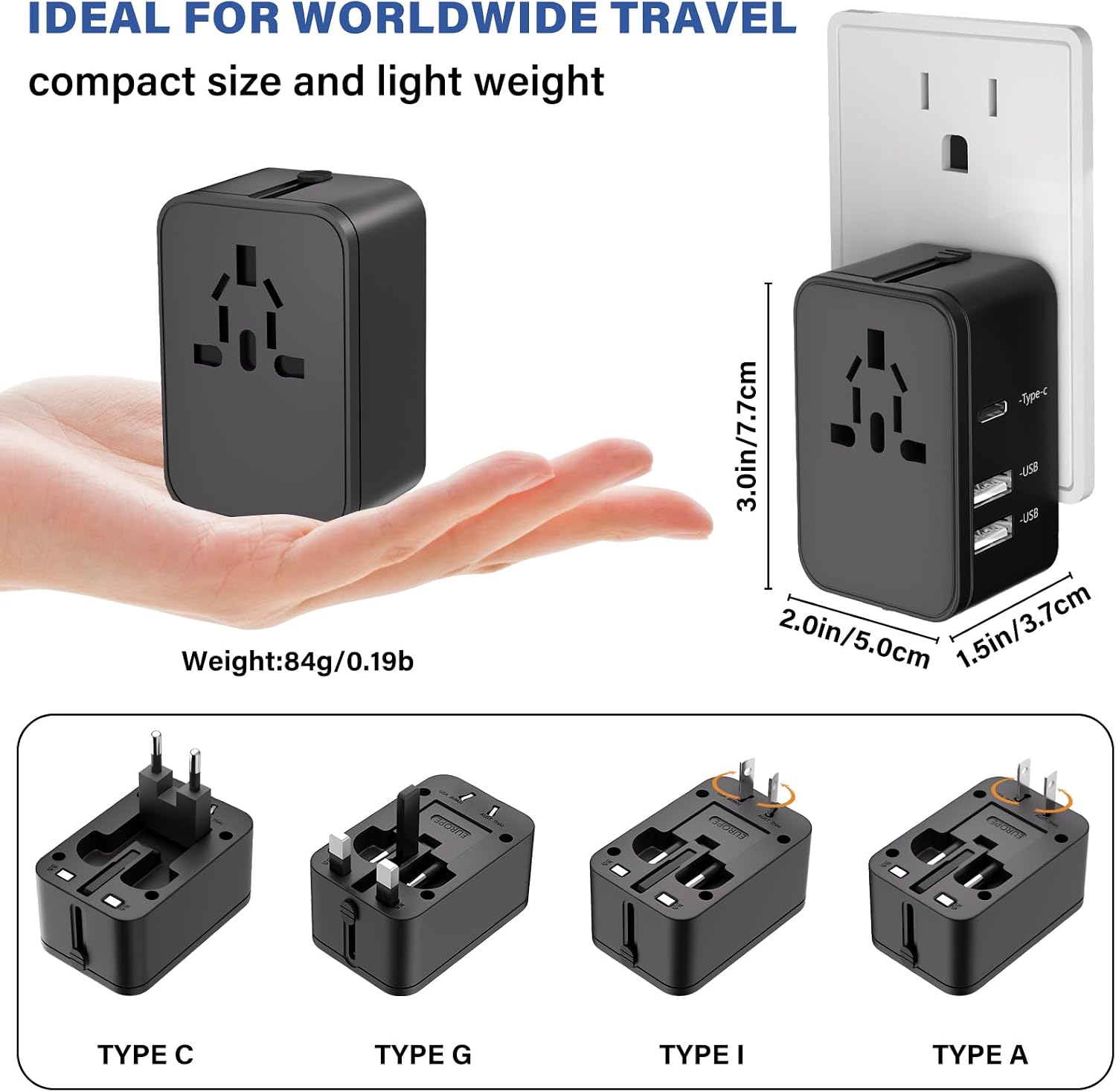 Detalle de EFISH International Travel Plug Adapter: All-in-One Worldwide Charger