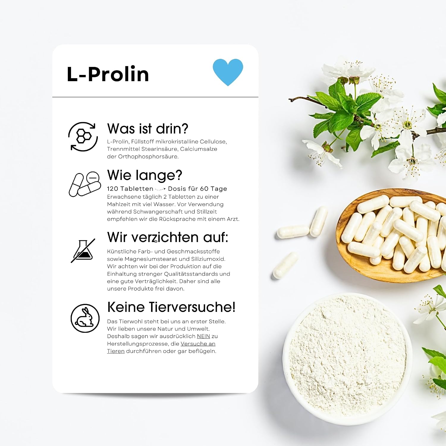 Detalle de Fair & Pure L-Prolin 500 mg – 120 Tabletten, vegan, hochdosiert, hergestellt in Deutschland