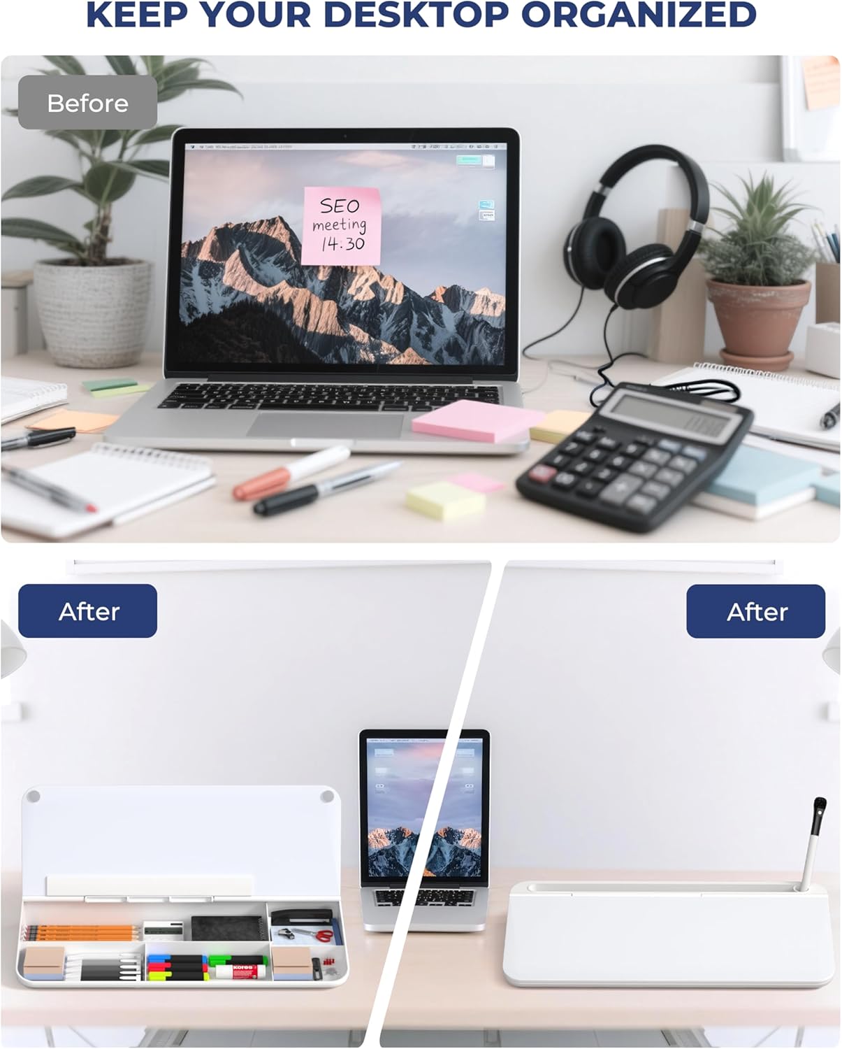 Detalle de Nicpro Glass Desktop Whiteboard with Storage (40x18cm) – Small Magnetic Glass Board with 4 Pens, Eraser and Keyboard Stand