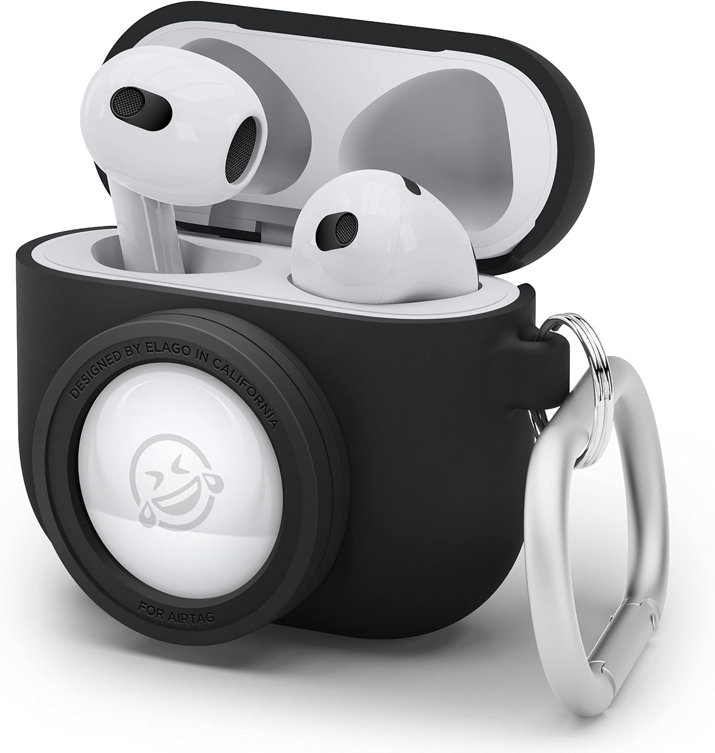 Detalle de elago Coque instantanée pour AirPods 3 avec emplacement AirTag et porte-clés (design classique appareil photo) – Noir