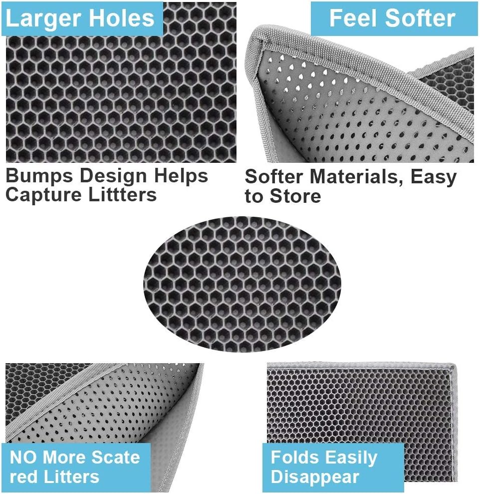 Detalle de Pieviev extra large double-layer honeycomb cat litter tray mat (89 x 61cm) in grey EVA