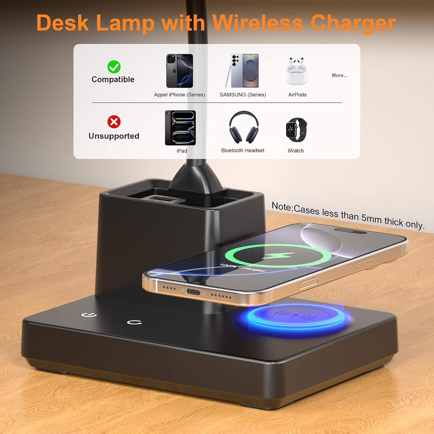 Detalle de Sailstar wireless charging desk lamp, 800 lumens