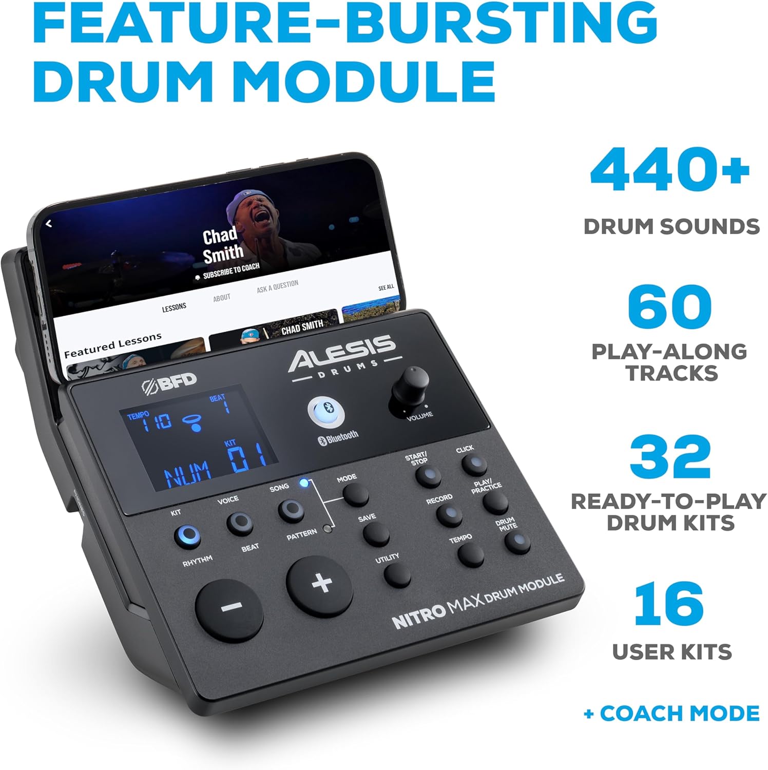 Detalle de Alesis Nitro Max Kit Compact Electric Drum Kit with Quiet Mesh Pads