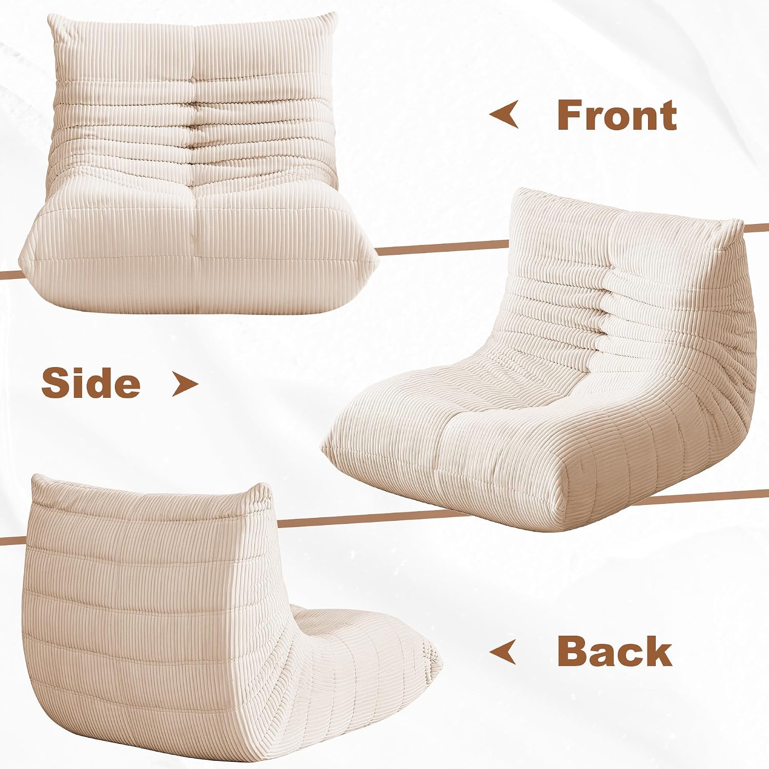 Thumbnail 6 de ZOOVEE BBC Adult Bean Bag Chair, Oversized Corduroy with Memory Foam, Beige