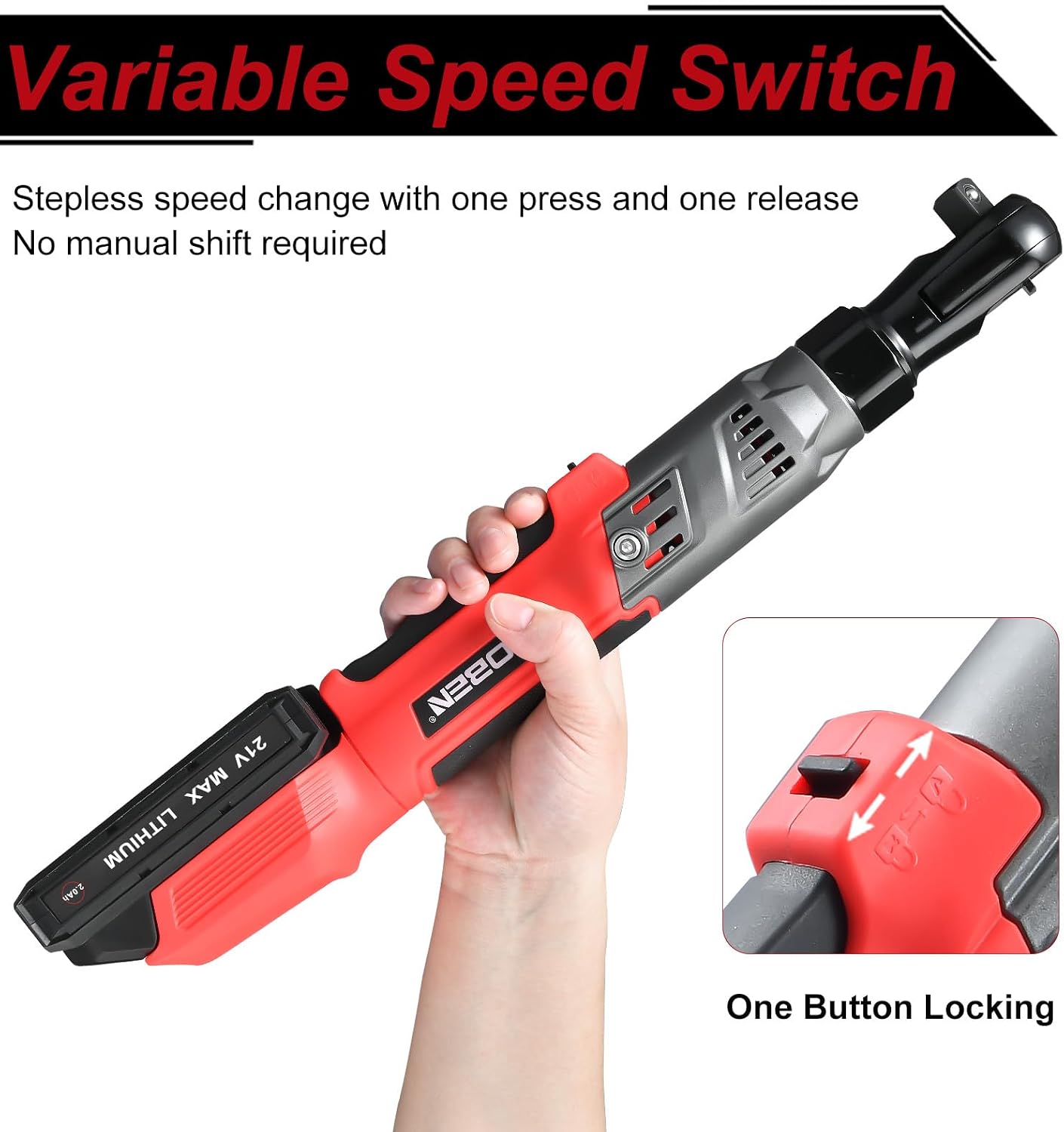 Detalle de AOBEN AB7332C 21V 1/2-Inch Cordless Ratchet Wrench Kit, 74 ft-lbs