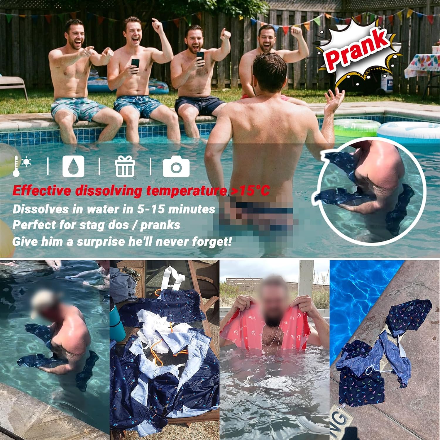 Thumbnail 1 de Zufuny Dissolving Swim Trunks prank gift swim shorts with dissolvable stitching