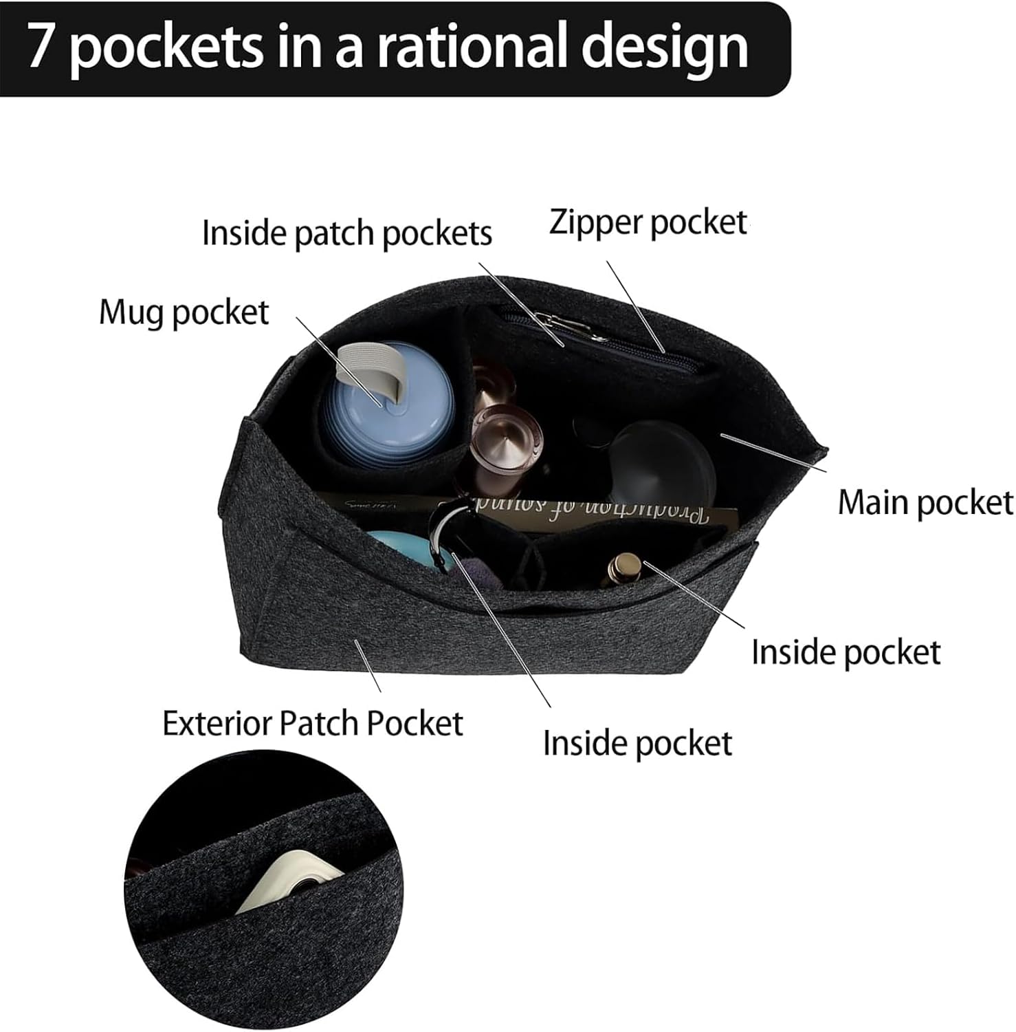 Thumbnail 5 de HYEPNED Bag Wallet Insert Organizer L, felt tote organiser