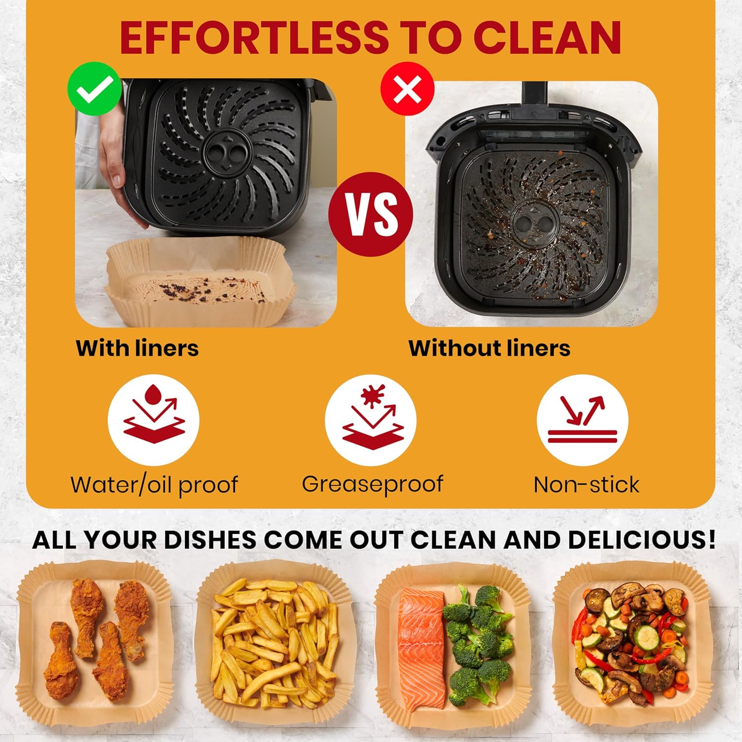 Thumbnail 5 de Baker's Signature Air Fryer Liners (50 Pack, 6.5" Square) – non-stick, oil-proof disposable liners