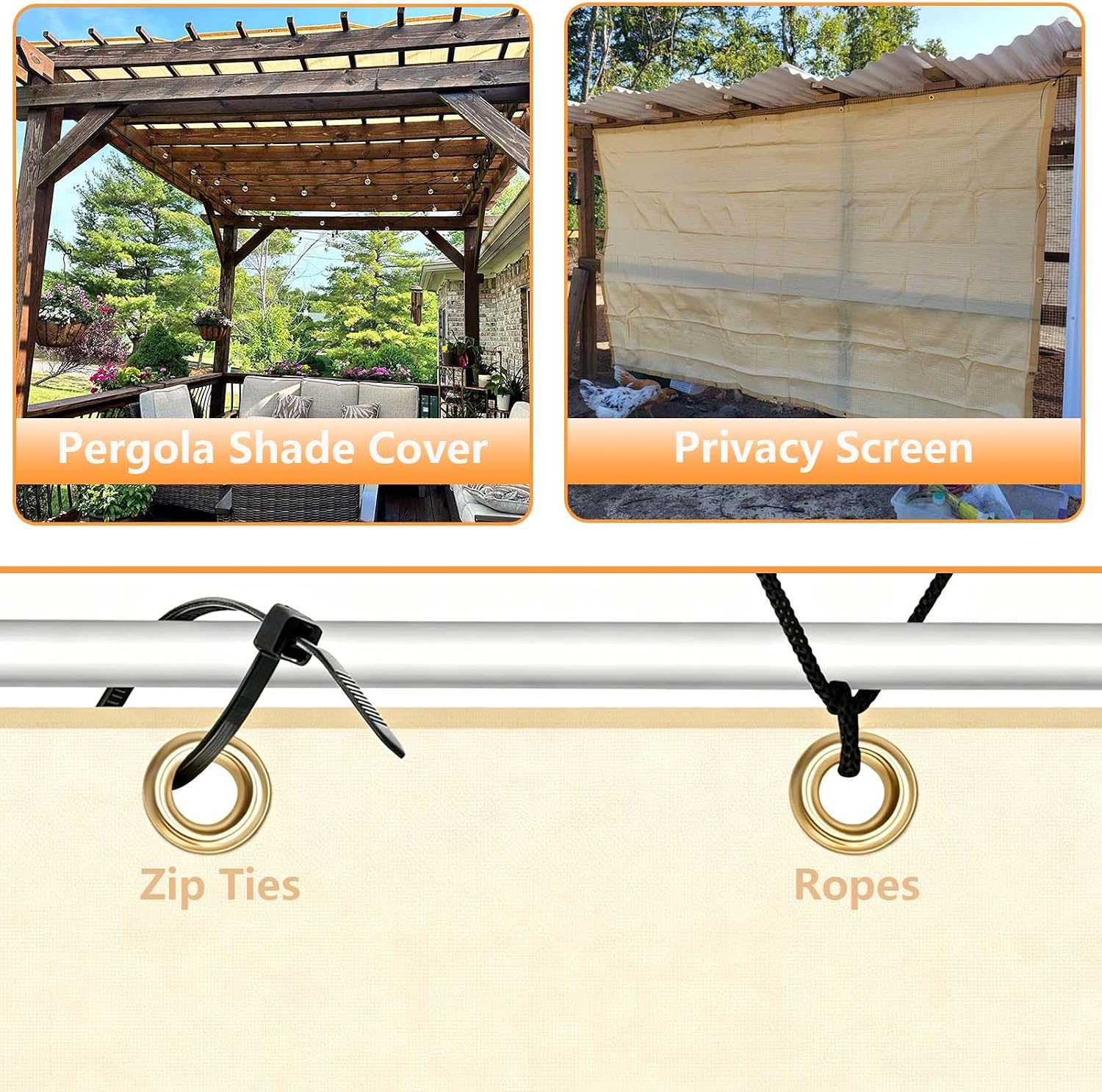 Detalle de 90% Sun Shade Cloth 8x25ft / 2.4x7.6m for Outdoor Spaces – Beige