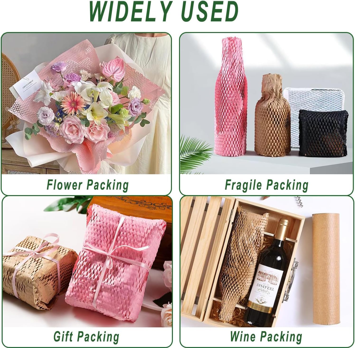 Detalle de Honeycomb Packing Paper, 30cm x 60m — Eco-friendly Kraft Paper with Honeycomb Cushioning and 20 Fragile Labels