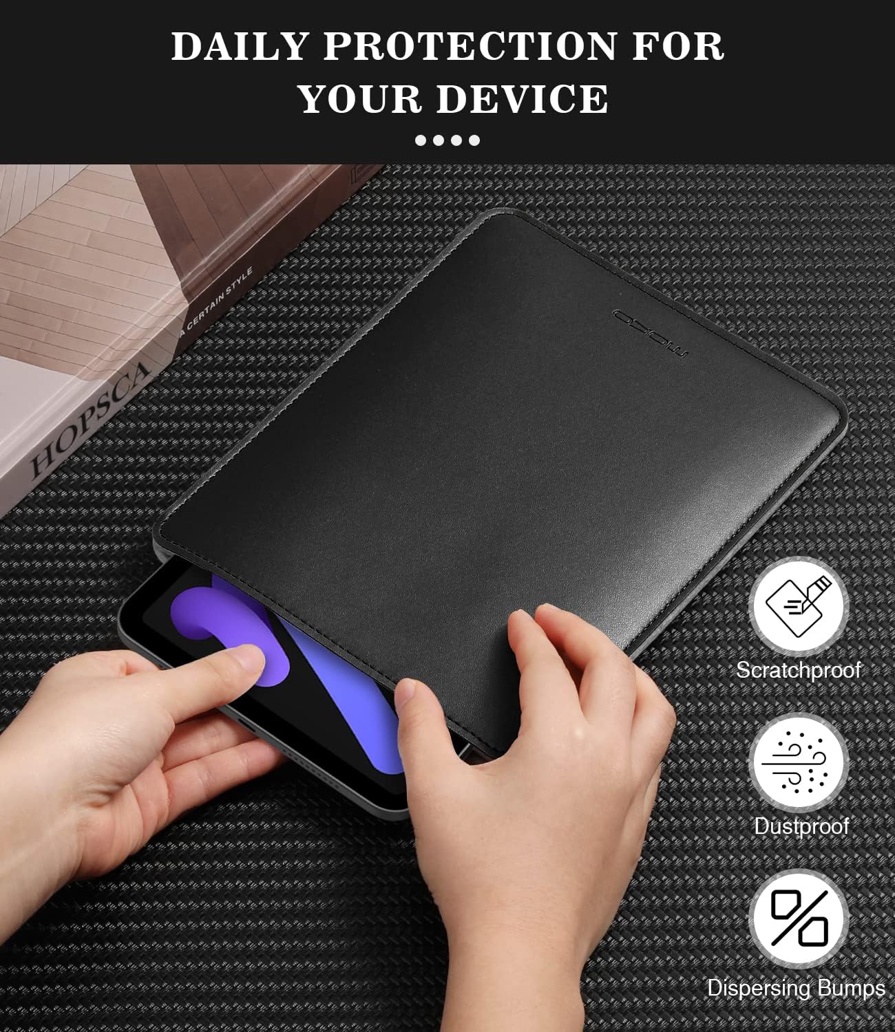 Detalle de MoKo 7-8 Zoll Tablet Sleeve aus PU-Leder – Slim, robust und passend für iPad Mini & Co.