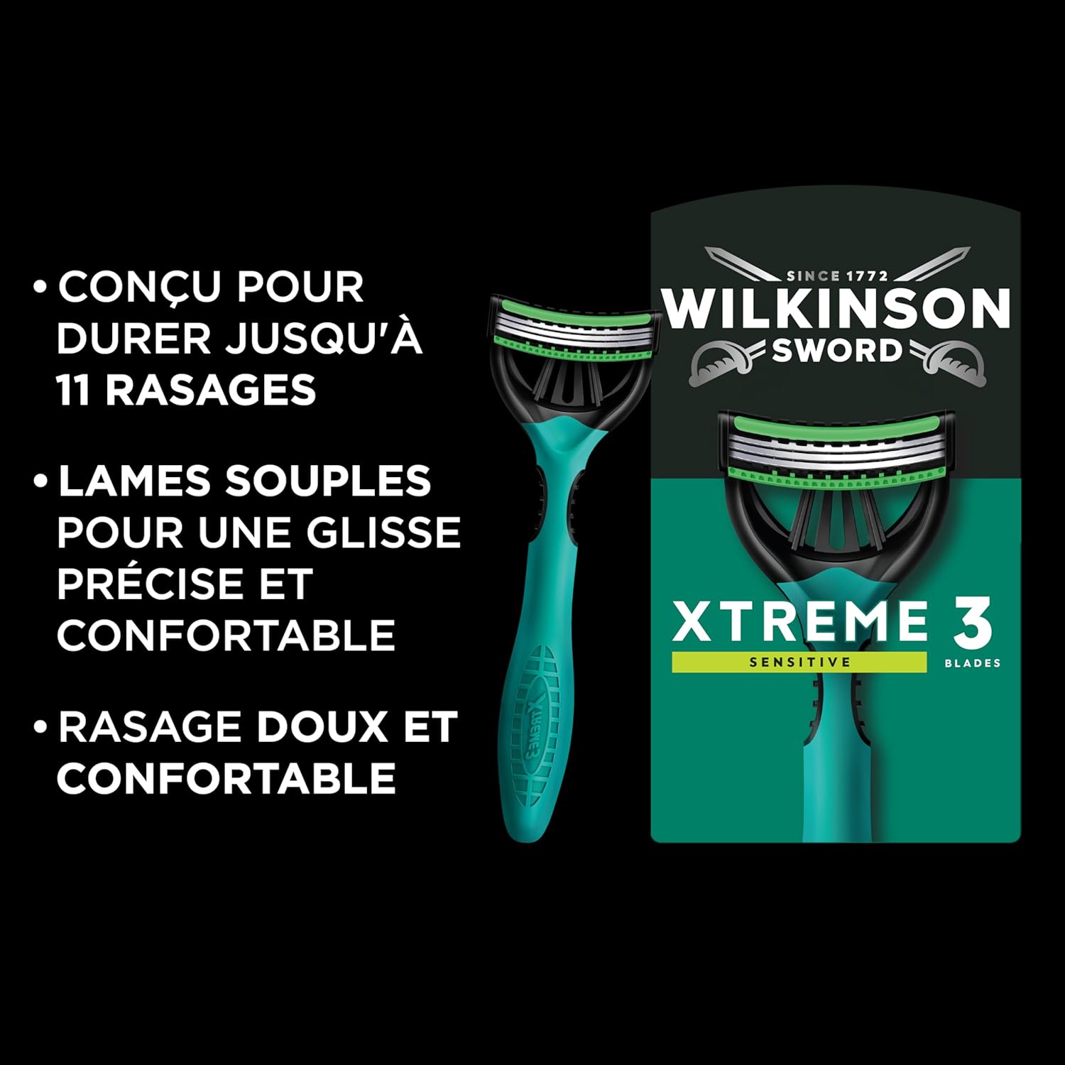 Thumbnail 1 de Wilkinson Sword Xtreme 3 Sensitive – lot de 12 rasoirs jetables pour hommes, avec lames flexibles et bandes lubrifiantes
