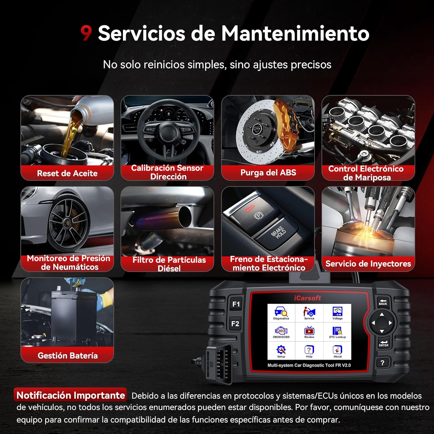 Detalle de iCarsoft FR V2.0 OBD2 diagnóstico multimarca para Renault y más