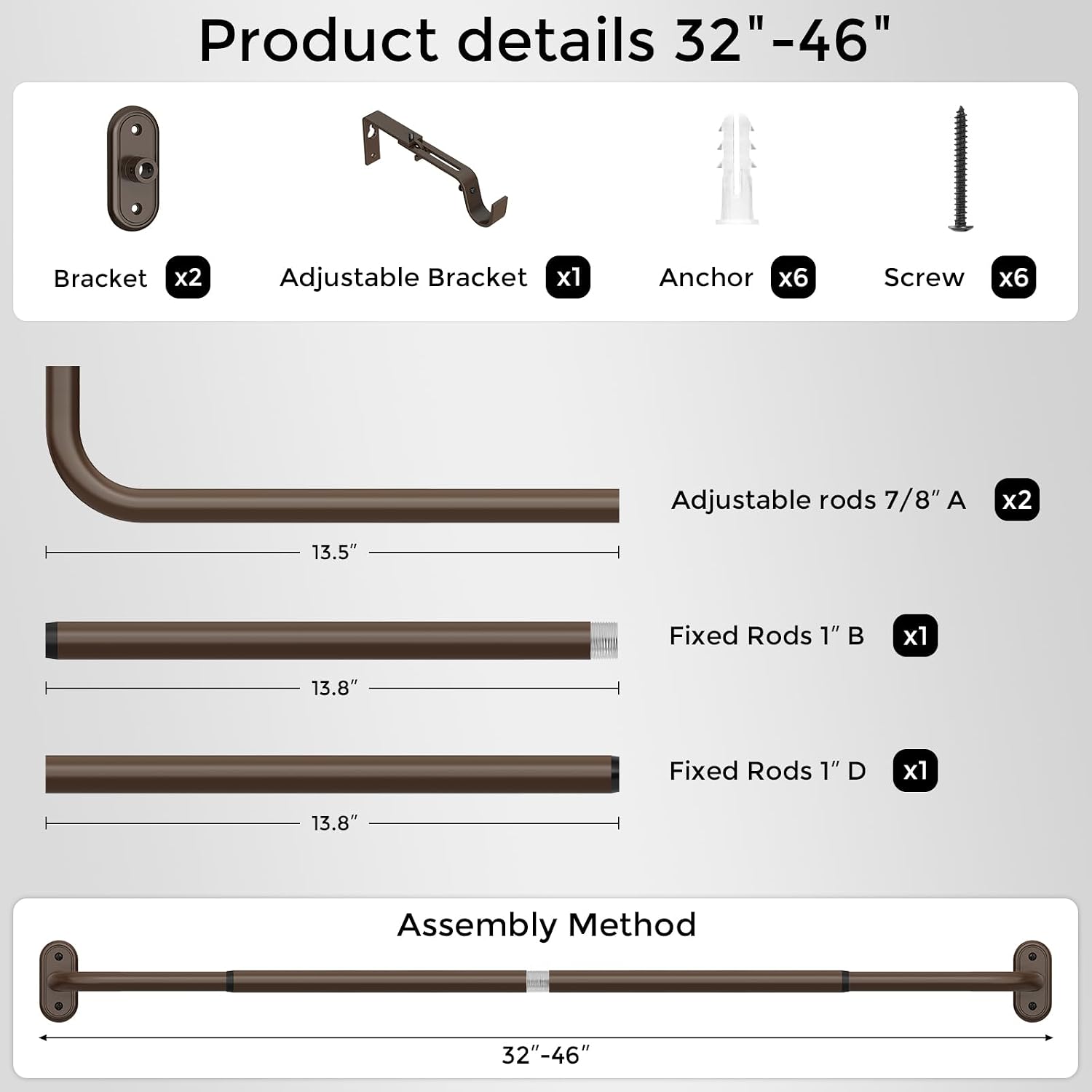 Thumbnail 6 de Wolistsa Wrap Around Metal Curtain Rod, 32–46-Inch Bronze Window Rod