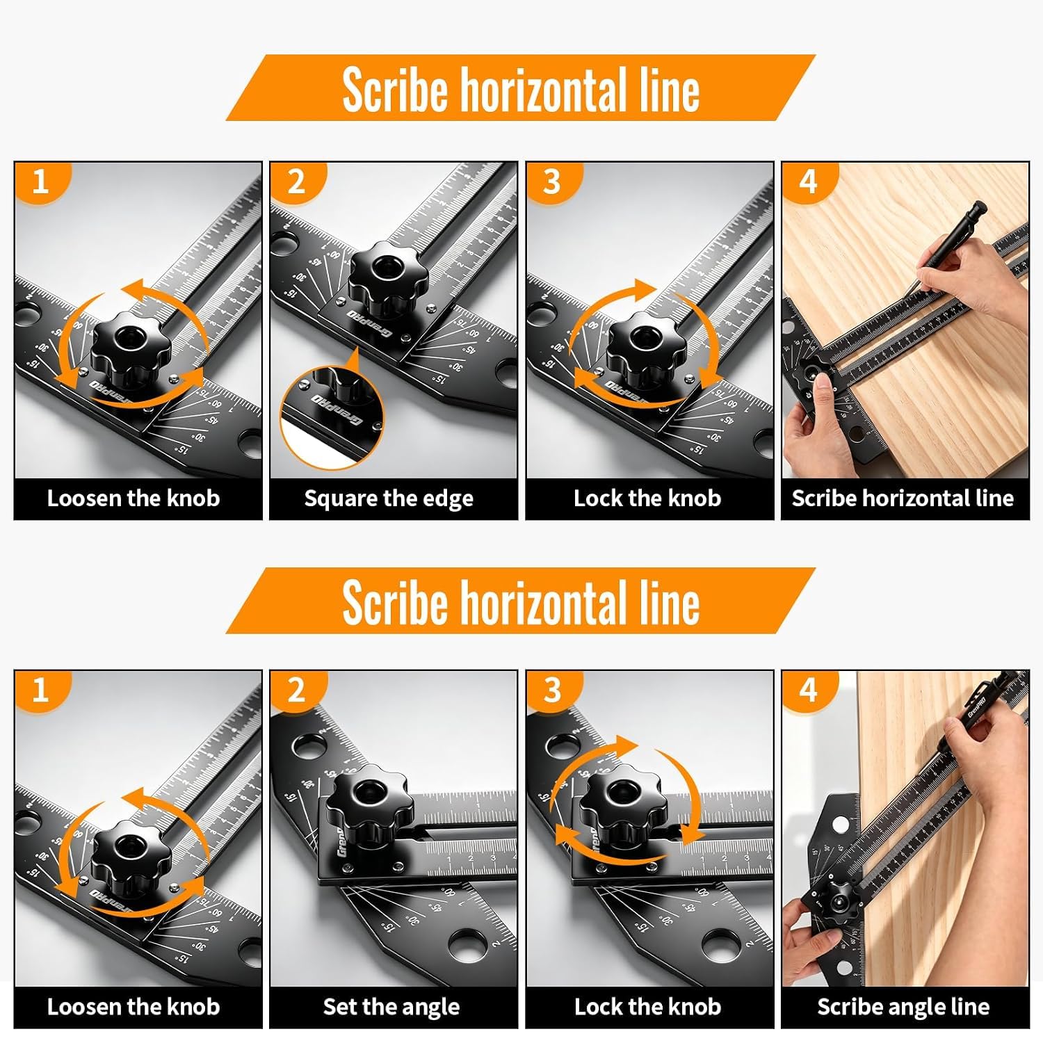 Thumbnail 4 de GRENPRO Combination Speed T-Square Ruler and Angle Finder, Aluminum, Dual Scales