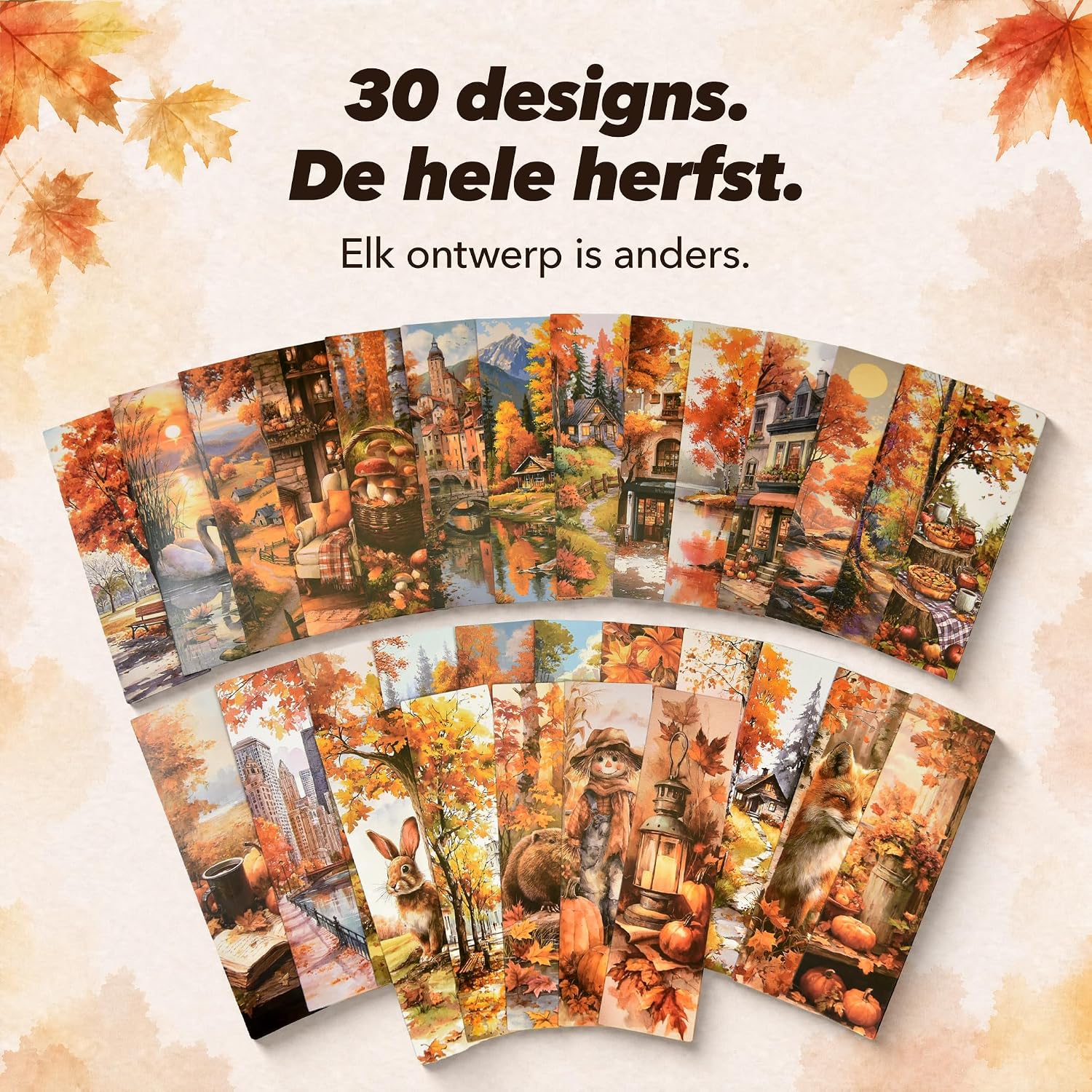 Detalle 2 de ASSZBE BM2026-3 herfstboekenleggers van karton, 30 verschillende ontwerpen