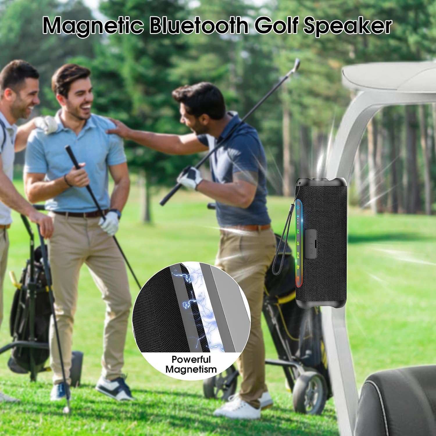 Thumbnail 3 de Hupoaf M18 Magnetic Golf Bluetooth Speaker (20W, IPX7, 20H playtime, RGB lights, TWS pairing)