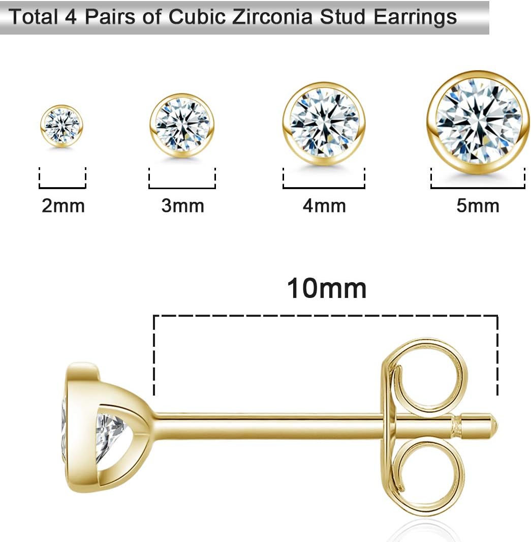 Thumbnail 2 de Kleine Ohrstecker aus Sterlingsilber 925 mit Zirkonia (2/3/4/5 mm) – runde CZ Stecker für Damen, Herren & Kinder