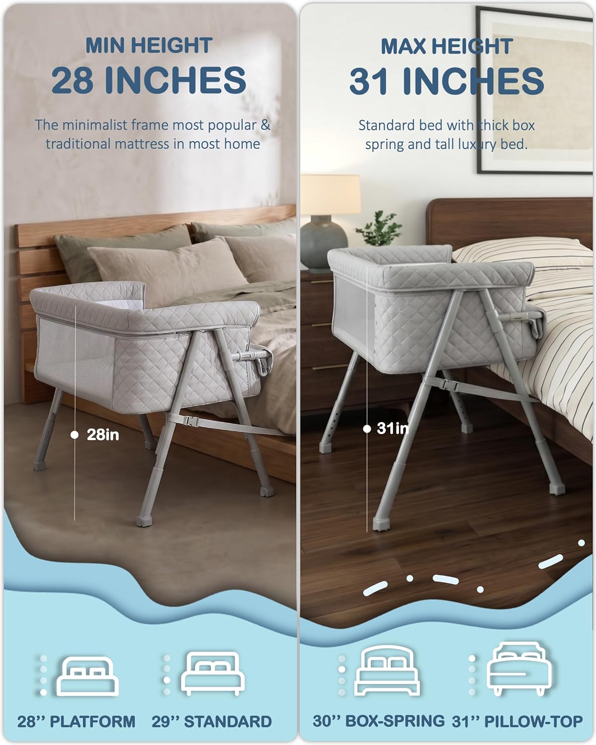 Detalle 2 de BEKA 2-in-1 Bassinet Bedside Sleeper with Adjustable Height and Mesh Sides