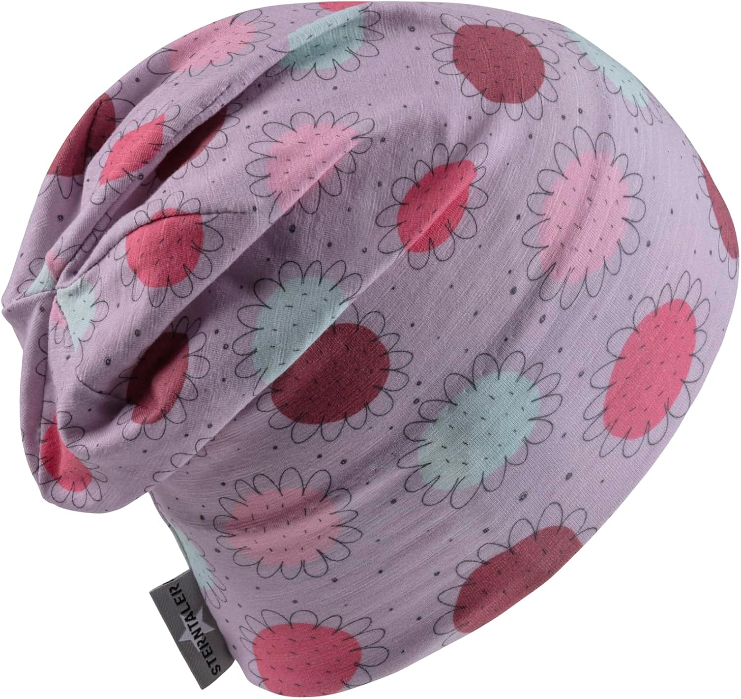 Detalle de Sterntaler Beanie bedruckt mit Blümchen für Mädchen – Baby und Kinder Mütze aus Mischgewebe
