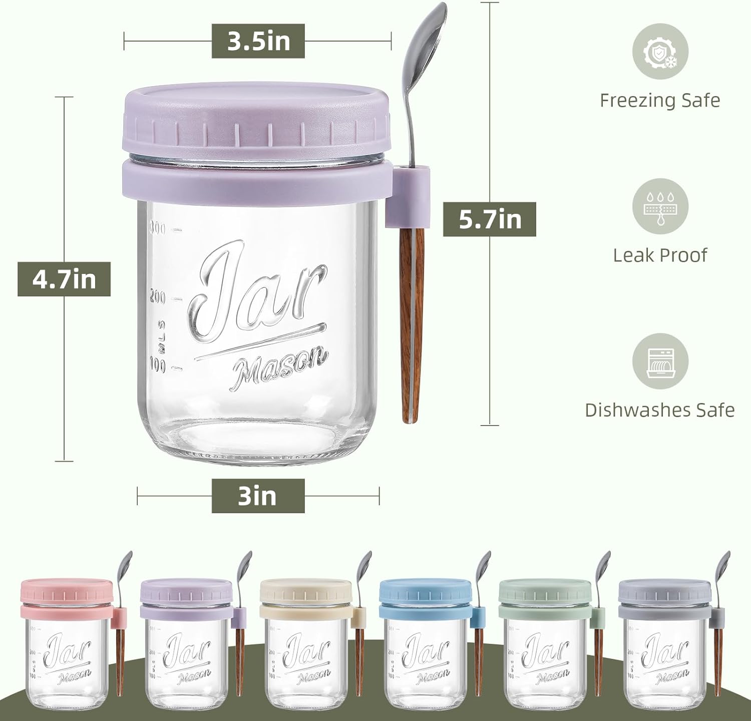 Detalle 2 de 16 oz Mason Overnight Oats Jars with Lids and Spoons 🥣