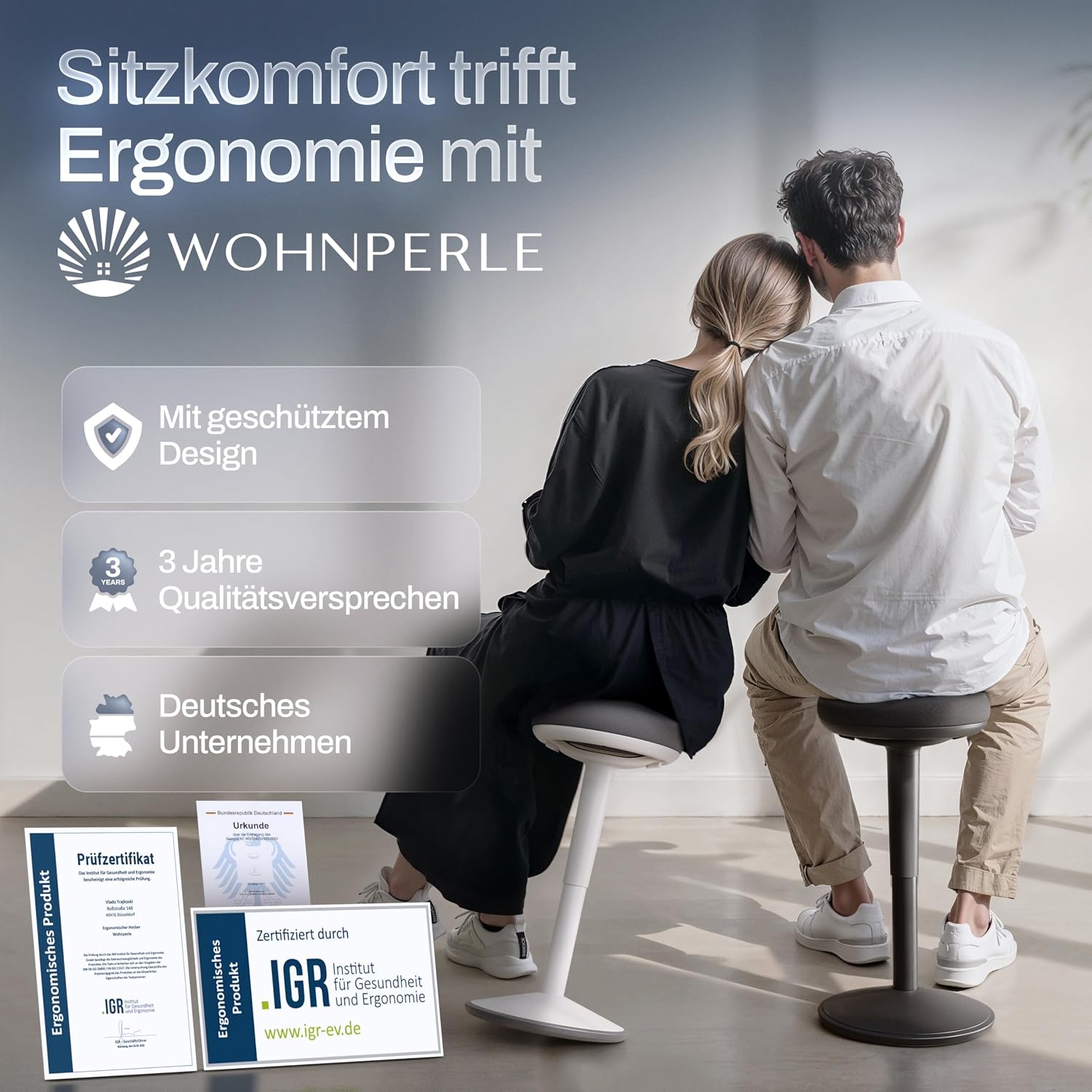 Thumbnail 6 de Wohnperle Bürohocker ergonomisch 2in1 höhenverstellbar