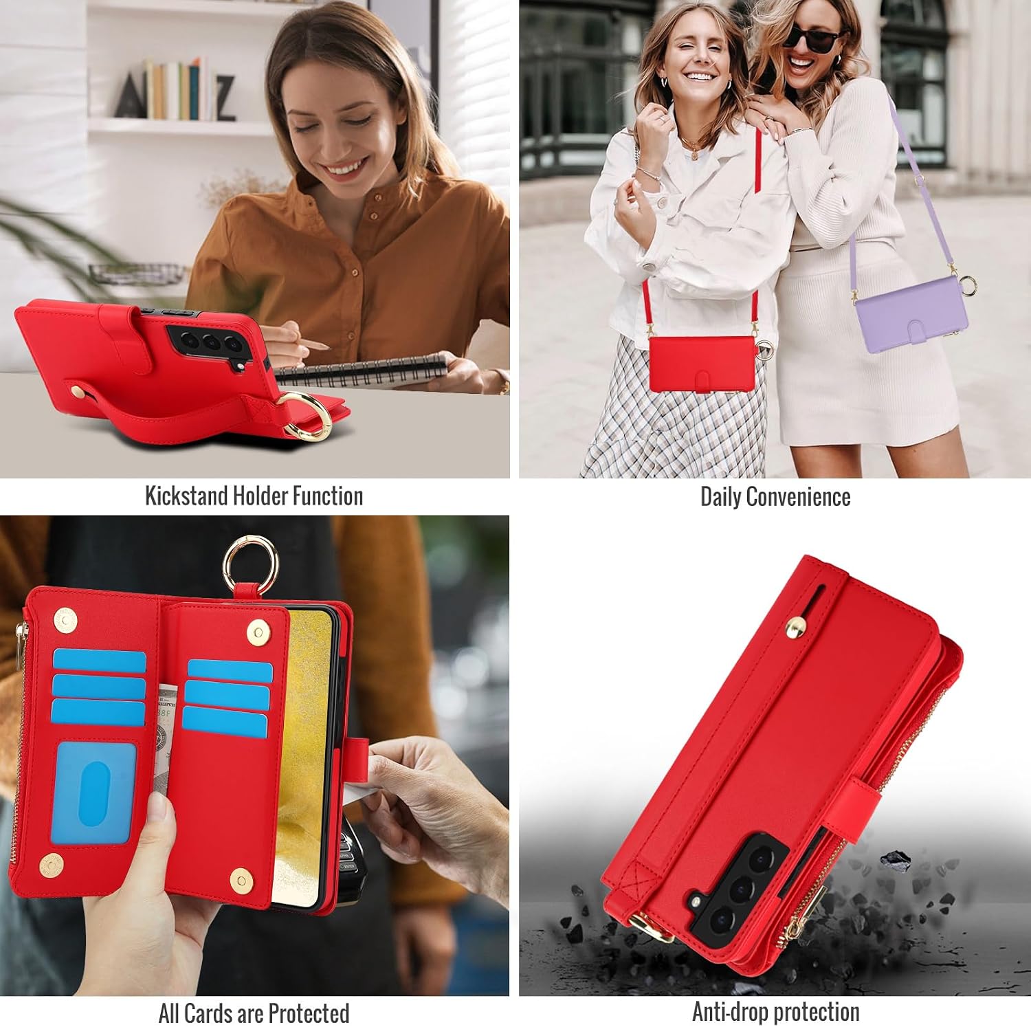 Detalle de Asuwish Zip Wallet Case with Tempered Glass for Samsung Galaxy S22 5G (6.1") / RFID Blocking