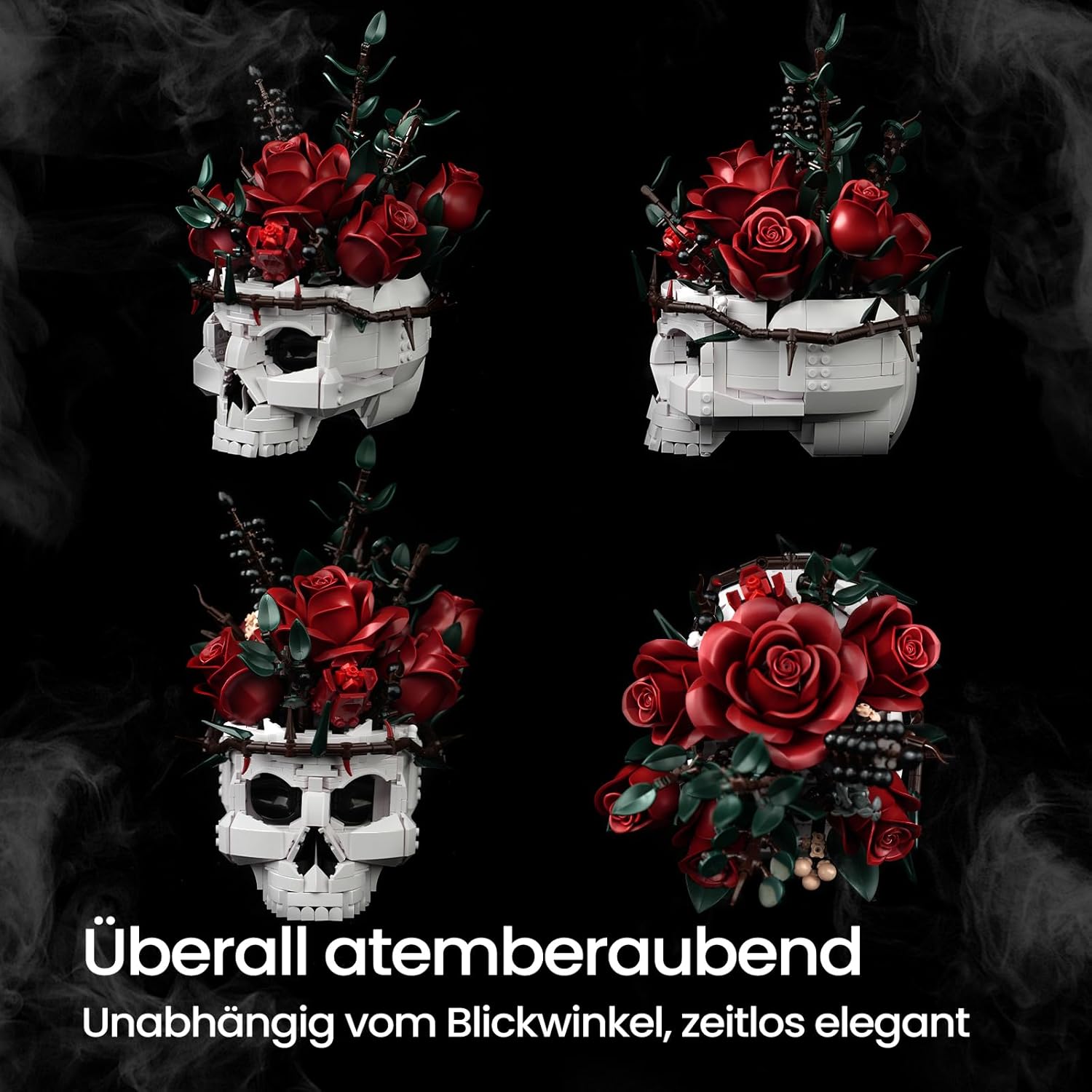 Thumbnail 2 de Set di bouquet di rose rosse con vaso a forma di teschio – Dekor gotico per la casa