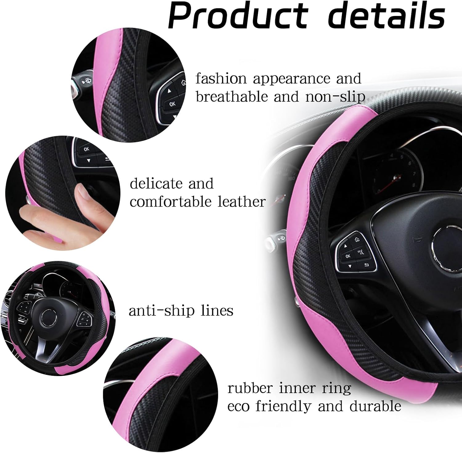 Detalle 2 de Elegant Pink Steering Wheel Cover