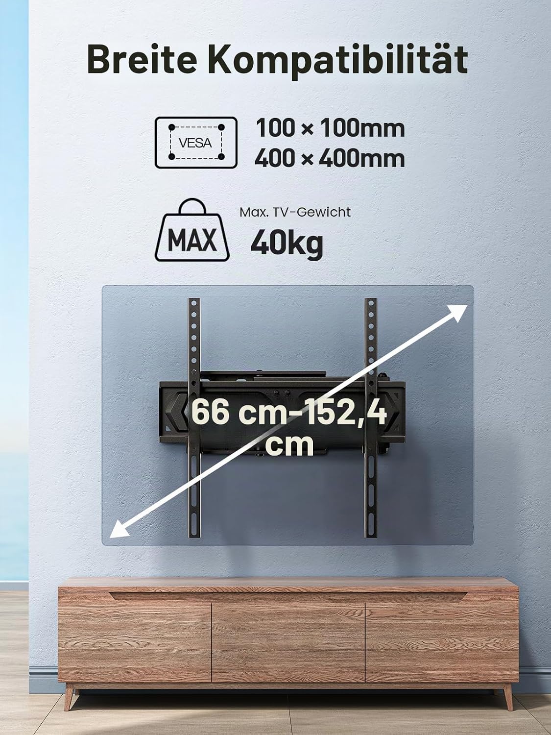 Detalle 2 de PERLESMITH TV Wandhalterung 26–60" für Fernseher bis 40 kg