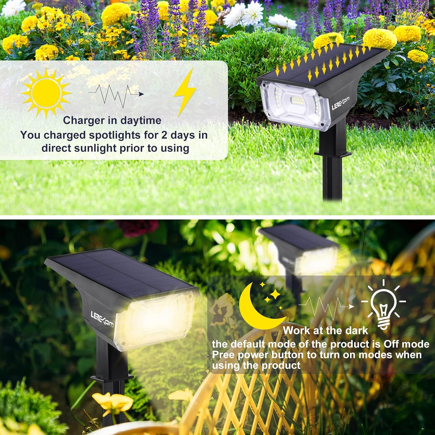 Thumbnail 4 de LEREKAM C2 Solar Landscape Spotlights, 40 LEDs, Warm White, IP65, 2-Pack