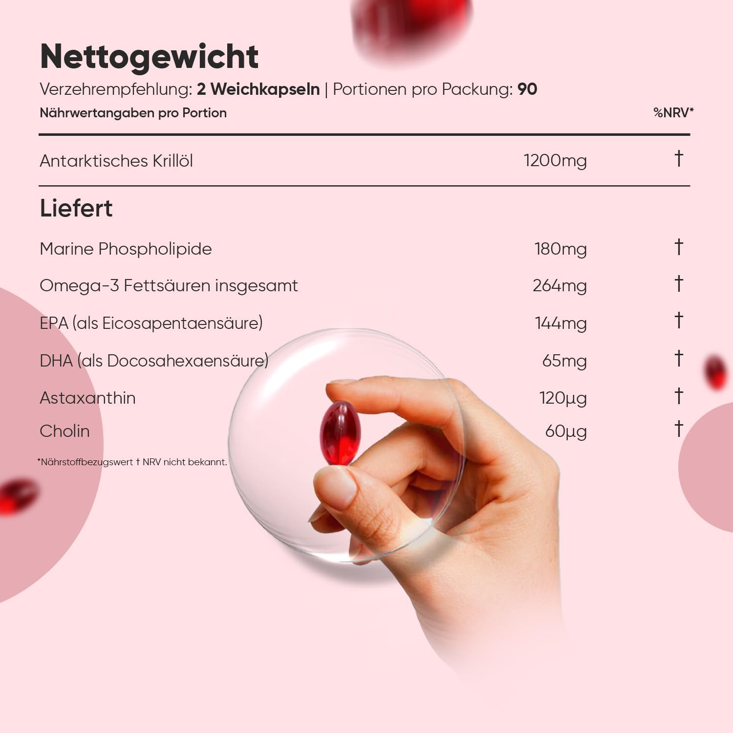 Thumbnail 2 de WeightWorld Antarktisches Krillöl – Weichkapseln mit Omega‑3, DHA/EPA & Astaxanthin (1200 mg pro Portion, 180 Softgels)