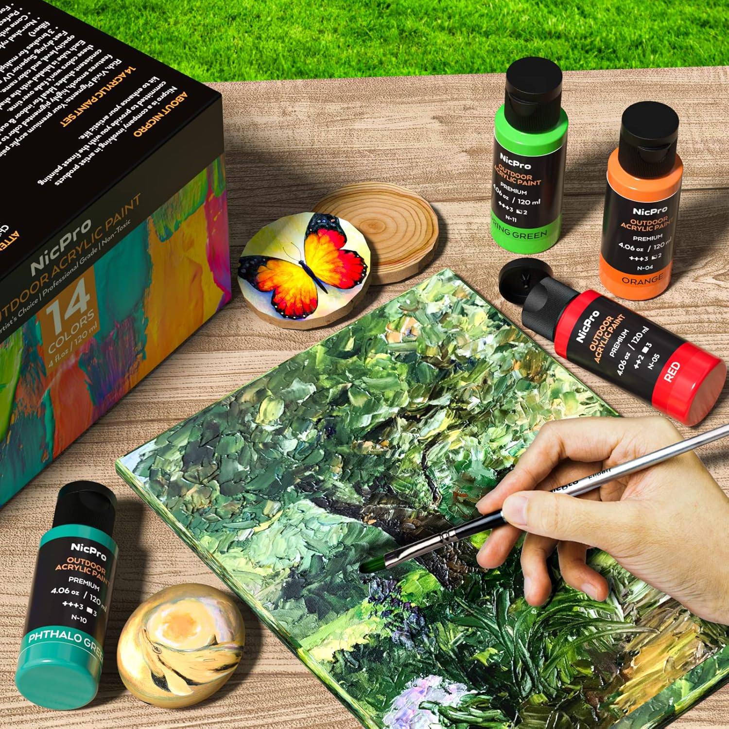 Thumbnail 6 de Nicpro 14 Colors Outdoor Acrylic Paint Bulk (4.06 oz) with Tool Set – Multi-Surface, Non-Toxic
