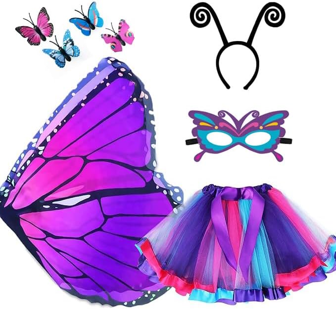 Detalle de Aimeiar Butterfly Costume for Girls with Chiffon Wings and Rainbow Tutu