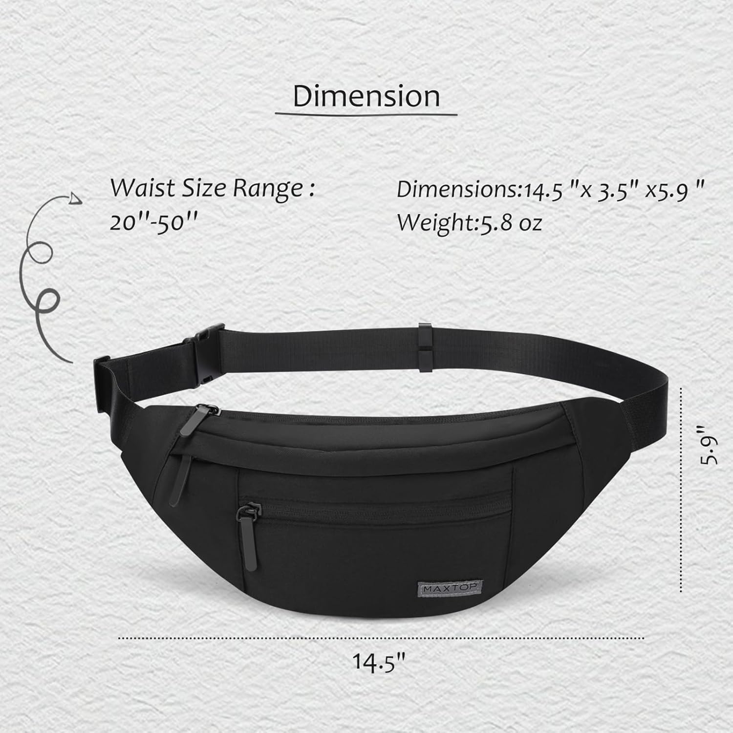 Thumbnail 4 de MAXTOP Black Bumbag Waist Pack – 4-Zipper Travel Belt Bag for Outdoors and Fitness