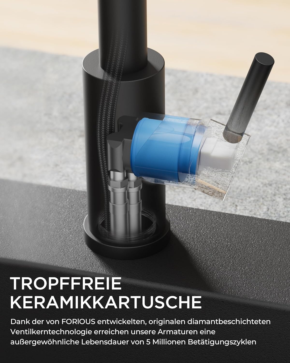 Thumbnail 6 de FORIOUS Küchenarmatur Wasserhahn mit Brause, 360° schwenkbar, 2 Modi, matt schwarz