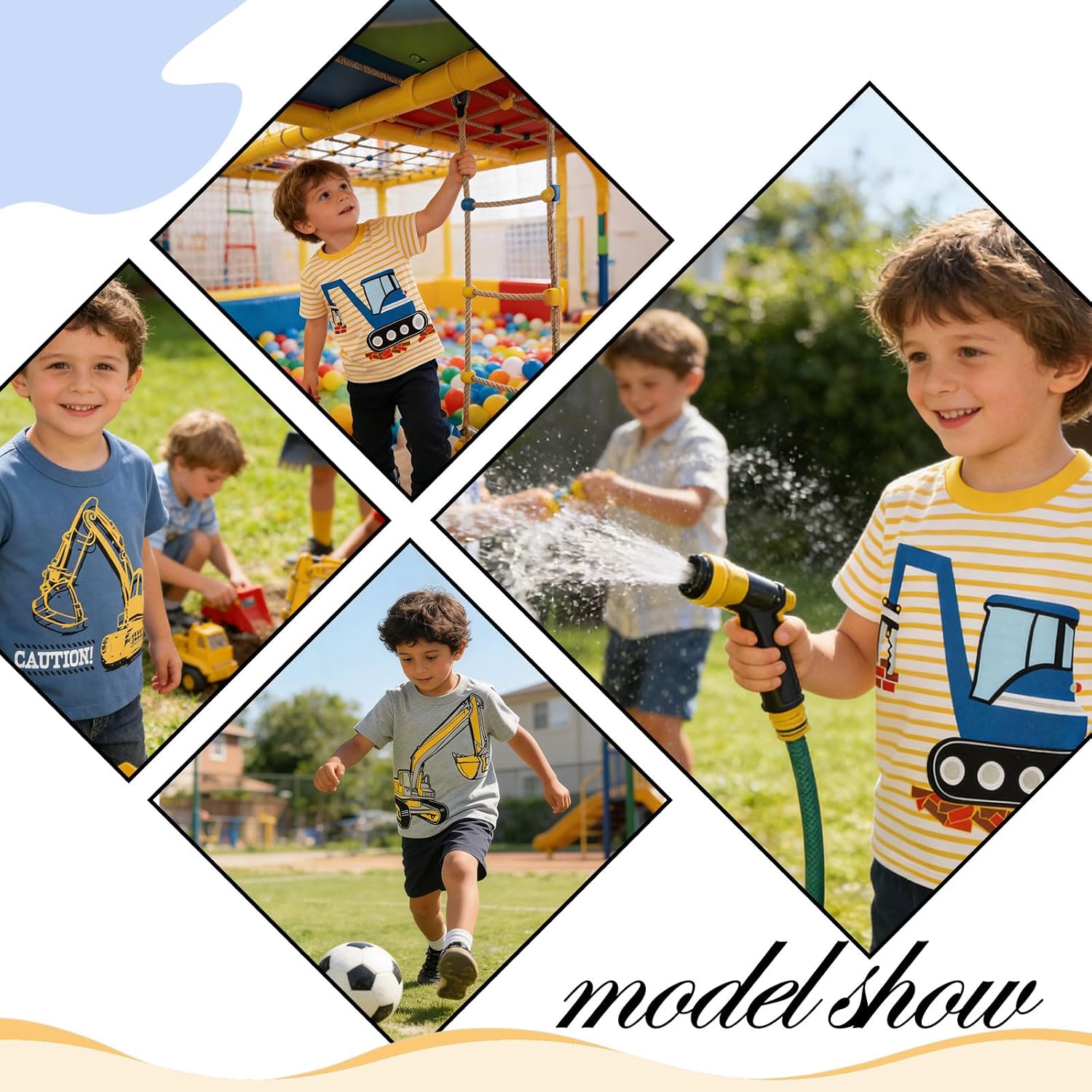Thumbnail 6 de Kinder T-Shirt Jungen Kurzarm „Cartoon Bagger“ im 3er-Set (2–7 Jahre) – Baumwolle