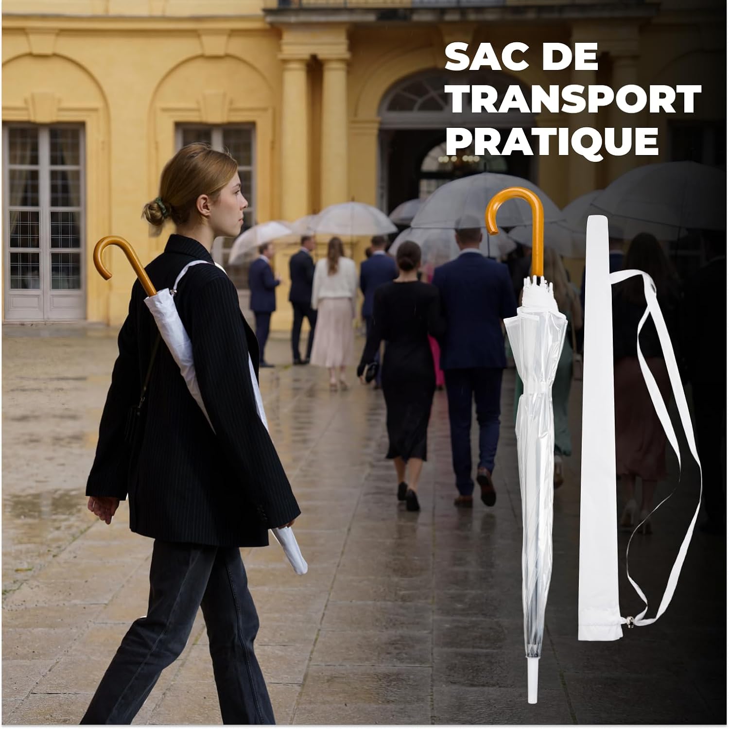 Thumbnail 4 de LOGAN & BARNES Parapluie de mariage transparent Cardiff Ø120 cm — XXL, bois véritable, 16 baleines renforcées
