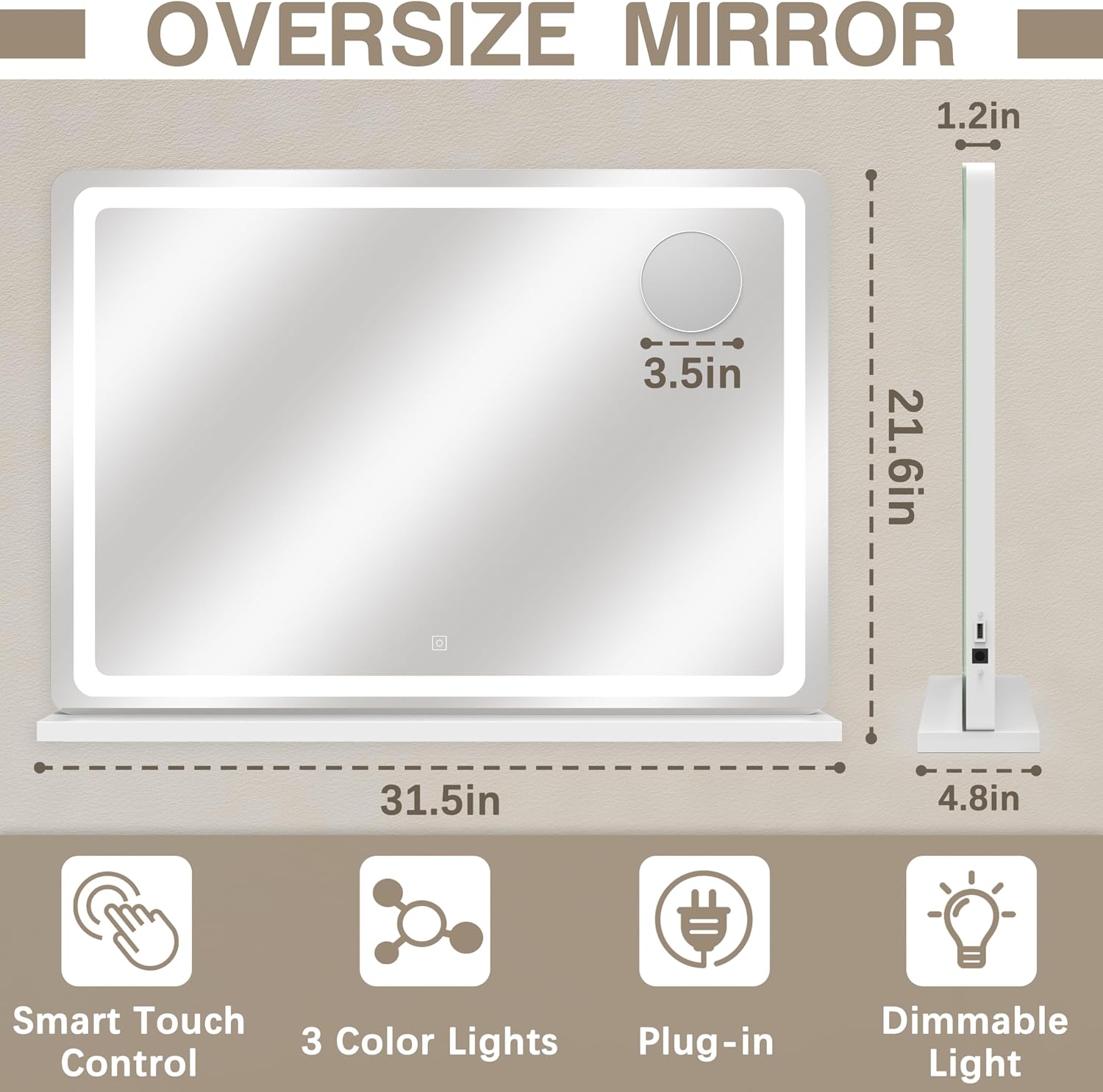 Detalle de ROLOVE Vanity Mirror 32" LED Makeup Mirror 🪞