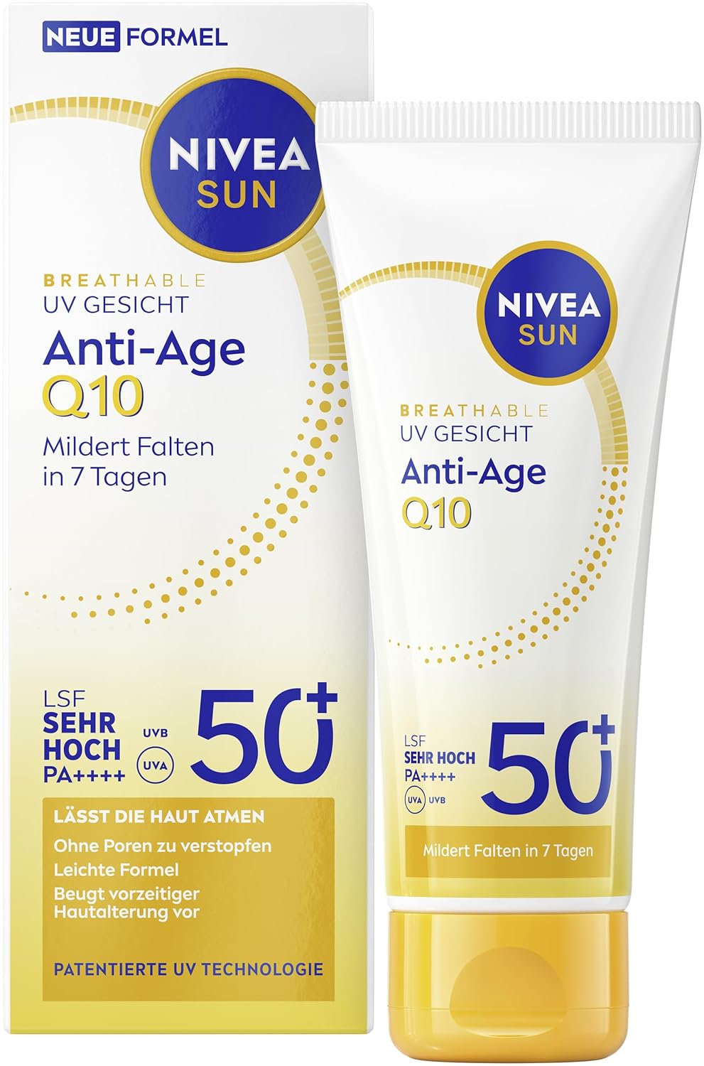Detalle de NIVEA SUN Breathable UV Gesicht Anti-Age Q10 LSF 50+ – atmungsaktive Anti-Falten Sonnencreme, 40 ml