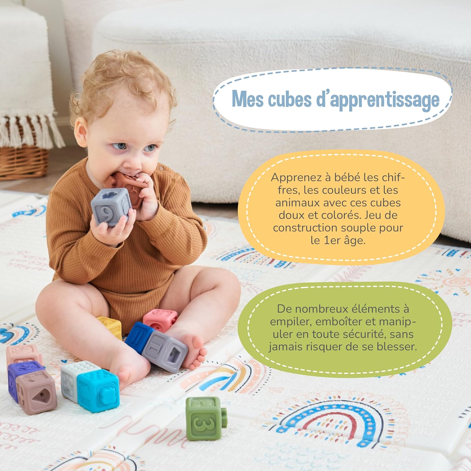 Thumbnail 5 de Jeux Montessori pour Bébé et Enfants 6 Mois et Plus – 12 Cubes d'activité en Silicone, Sans BPA