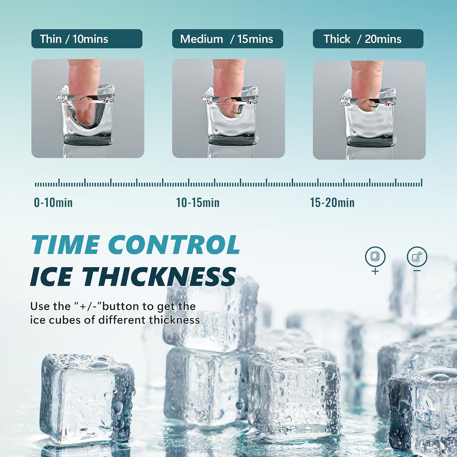 Detalle de EUHOMY Countertop Ice Maker, 45 lb/day, Adjustable Ice Thickness